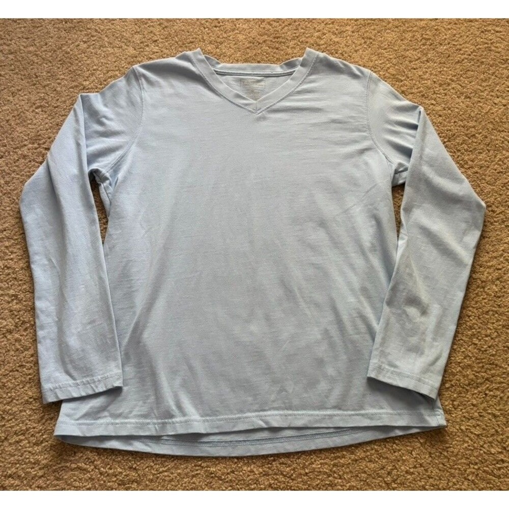 LL Bean OCAR3 Women’s V-neck Long Sleeve T-shirt Size Small Light Blue Cotton - Picture 1 of 7